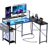 Acekool 54" L-Shaped Gaming Desk with Power Outlets, Adjustable Monitor Stand, LED Lights, and Storage Shelves, Reversible Corner Desk Black - 2 of 4
