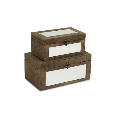 Cheung's Larkspur Set of 2 Brown Mirrored Wood Boxes