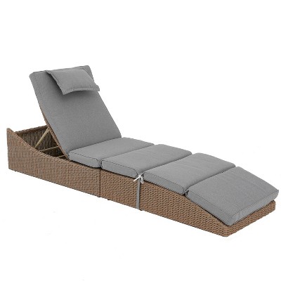 IULULU Lounge Chair Outdoor PE Wicker – Adjustable Backrest, Removable Cushion, Light Gray