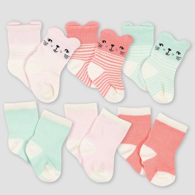 Gerber Baby Girls' 6pk Rainbow Jersey Wiggle Proof Socks - Green 0-6M