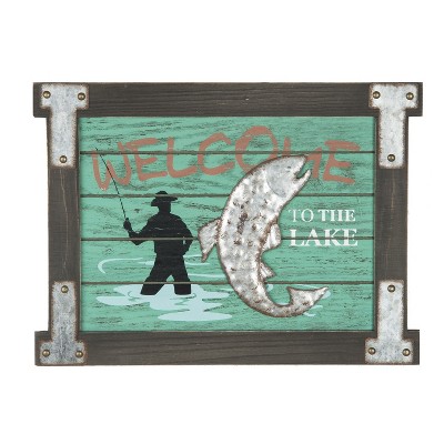 Beachcombers Welcome To Lake Sign With Metal 14 x 0.25 x 10.25 Inches.