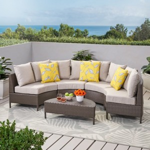 GDFStudio Harper Outdoor Wicker 4 Seater Semi-Circle Sectional Sofa Set with Water-Resistant Cushions - 1 of 4