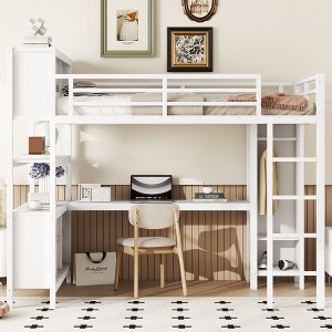 Sapphtopaz Metal Loft Bed with Wardrobe, L-shaped Desk, Headboard & Storage Cubes and Shelves, Space-Saving Versatile Gaming Loft for Kids - 1 of 4