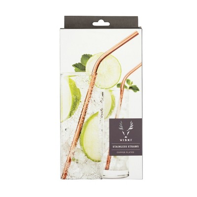 8 Inch Copper Stainless Steel Reusable Cocktail Straws, Set of 4