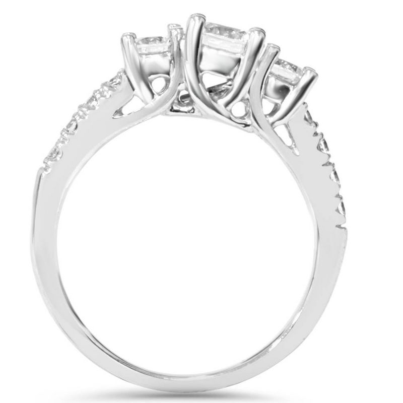 Pompeii3 1 1/6ct 3 Stone Genuine Diamond Engagement Ring 14K White Gold, 3 of 6