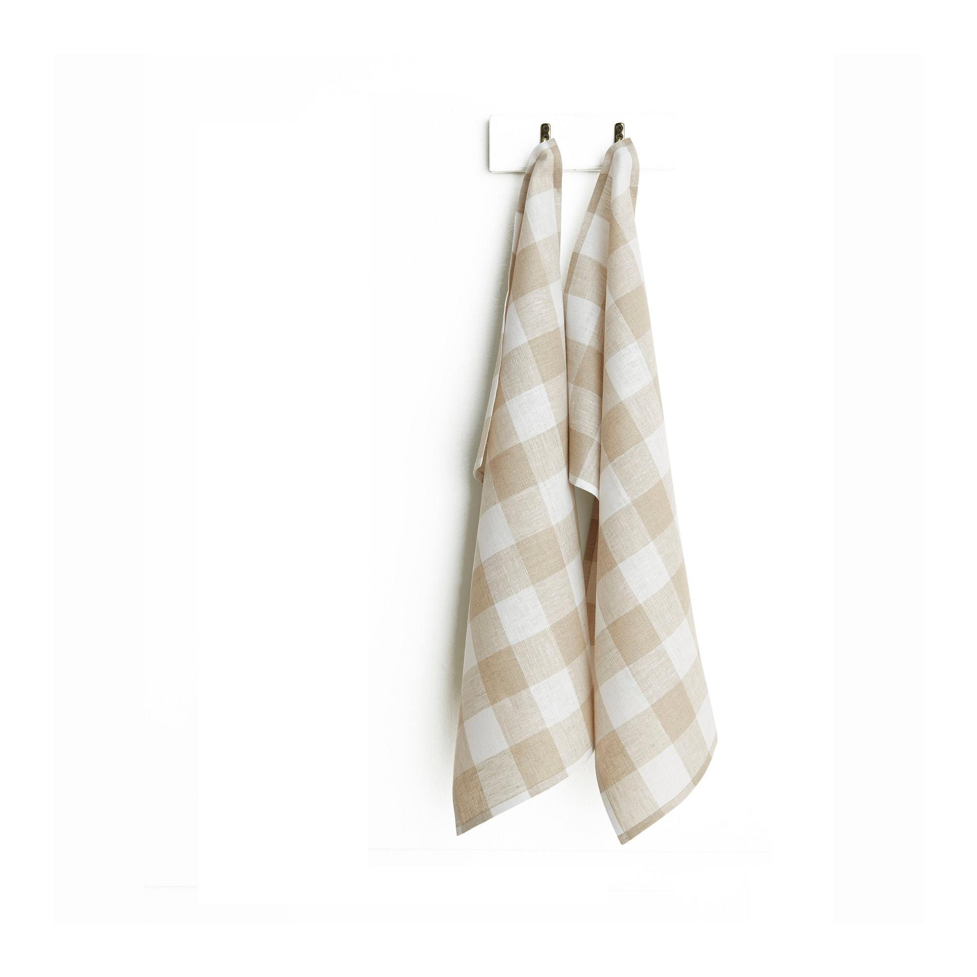 Solino Home Linen Buffalo Check Kitchen Towels Natural and White Set of 2, 16.5 x 26.5 Inches