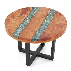 Costway 24" Round Teak Wood End Table with Epoxy Resin Tabletop Mahogany Base for Patio - 1 of 4