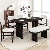 6 PCS Farmhouse Style Dining Set with Bench, Rectangular Table with Curved Legs, Upholstered Wood Frame Chairs with Cushions-Coolbibila - 3 of 4