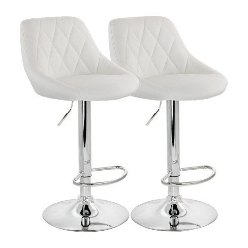 Elama 2 Piece Diamond Stitched Faux Leather Bar Stool In White With Chrome Base And Adjustable Height Target