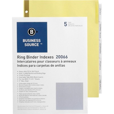 Business Source Insertable Tab Indexes 5 Tab 11"x8-1/2" Buff Paper/Clear 20066