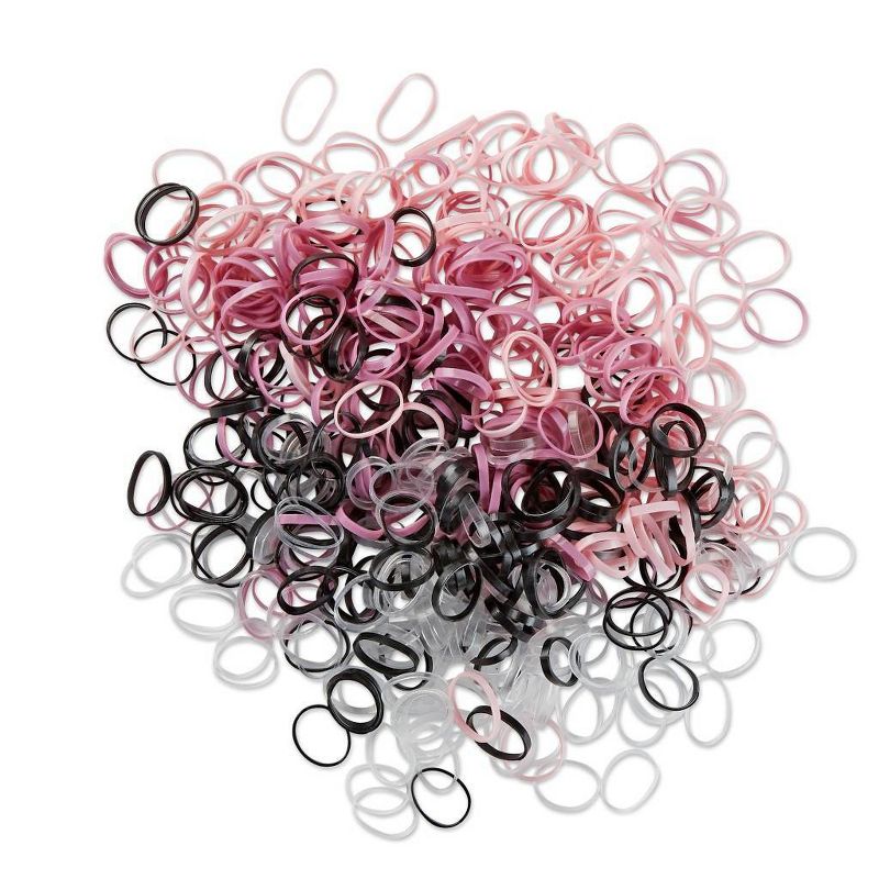 sc&#252;nci Kids Polyband Elastics Hair Ties with Reusable Pouch - Pink/Black/Clear - 450pcs, 3 of 7