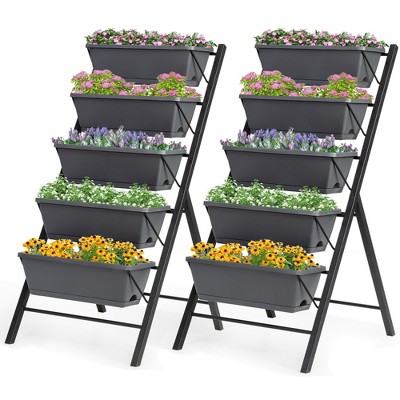 Costway Set of 2 4 FT Vertical Raised Garden Bed 5-Tier Planter Box for Patio Balcony