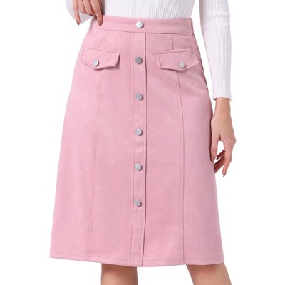 INSPIRE CHIC Women's High Waist Faux Suede Knee Length A-Line Skirts