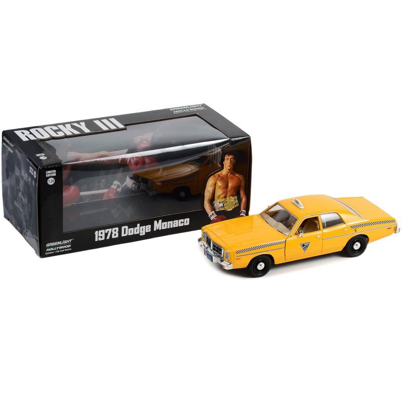 1978 Dodge Monaco Taxi "City Cab Co." Yellow "Rocky III" (1982) Movie 1/24 Diecast Model Car by Greenlight, 3 of 4