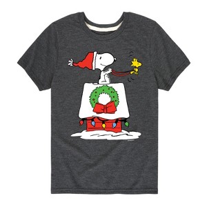 Boys' - Peanuts - Snoopy & Woodstock House Sleigh Short Sleeve Graphic T-Shirt - 1 of 4
