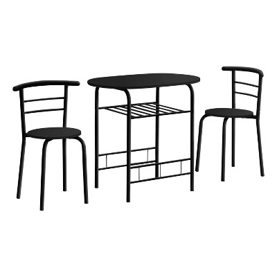 Monarch Specialties Dining Table Set 3Pcs Set Small 32Inch L Kitchen Metal Laminate Black Contemporary Modern