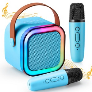 Mini Karaoke Machine with 2 Wireless Microphones for Kids and Adults, Bluetooth Speaker Toys, Christmas Girls Gift for Ages 3+ Years Old, Blue - 1 of 4