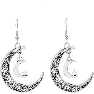 Asymmetric Moon & Sun Earrings with Blue Enamel, Dainty Celestial Dangle Earrings for Women. - 1 of 4