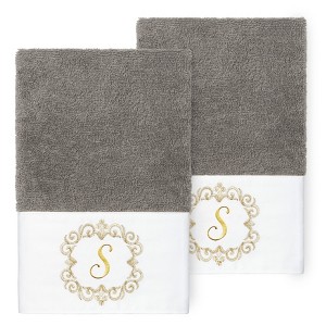Linum Home Textiles 100% Turkish Cotton MONICA Gold Thread 2PC Embellished Hand Towel Set - 1 of 3