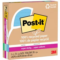 Post-it Super Sticky Lined Recycled Paper Notes, 4 x 4 Inches, Oasis, Pad of 90 Sheets, pk of 6