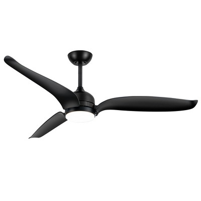 Airsurfer 60-in Matte Black Ceiling Fan with Light, 3 Black Blades, LED Color-Changing, Remote Included, 6" & 12" Downrods