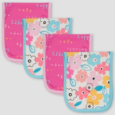 Gerber Baby Girls' 4pk Bear Burp Cloth - Pink/White