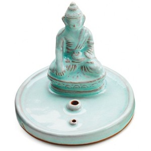 Slickblue Handcrafted Ceramic Incense Burner – Seated Buddha Figure, 3" Diameter, Fits Tibetan & Indian Incense - 1 of 4