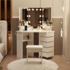 Makeup Vanity With Lighted Mirror, Vanity Desk With Power Strip, Corner Vanity Table With 5 Rotating Drawers - 3 of 4