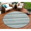 Teal Blue And Ivory Striped Washable Indoor Outdoor Area Rug - 2 of 4