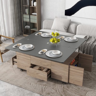 Lift Top Coffee Table With 3 Drawers Lockable Universal Wheels Hidden Storage Compartment For Small Space