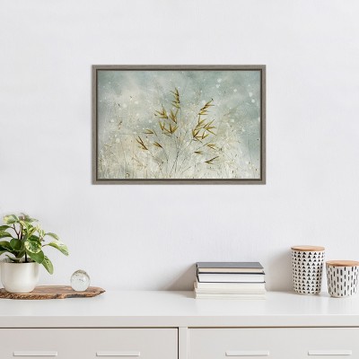 Wintertime Leaves Blue and White Canvas Wall Art with Polystyrene Frame