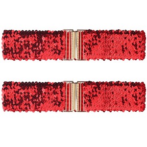 INSPIRE CHIC Women's Shinny Wide Waist Belts Interlock Buckles Sequins Decor Stretchy Belts 2 Pcs 23.62" - 1 of 4
