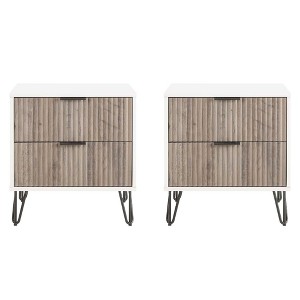 Manhattan Comfort Set of 2 Dumbo 2 Drawer Nightstands White/Rustic Gray: Modern Design, MDF, Metal Legs, Soft Close - 1 of 4