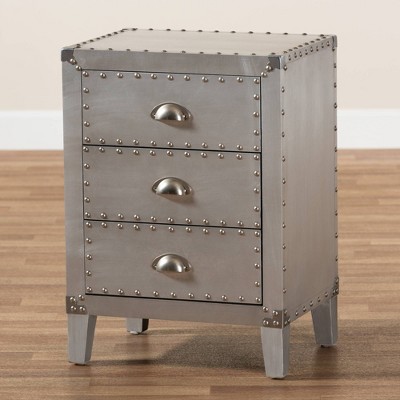 Claude Riveted Silver Metal 3-Drawer Nightstand
