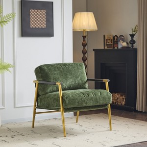 Racxily green modern style chair with soft cushion - minimalist metal frame, wooden armrests, modern elegance for living room/bedroom/office - 1 of 4