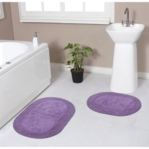 Double Ruffle Bathroom Rugs Set, Washable Rug, Extra Soft and Absorbent bath Rug, Kitchen Mat, Bath Mat Set,Non-Slip, 2 Pcs Set(S+M), Purple - 1 of 4