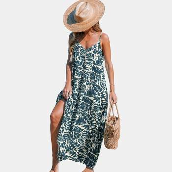 Women's Green Tropics Sleeveless Flowing Maxi Dress - Cupshe
