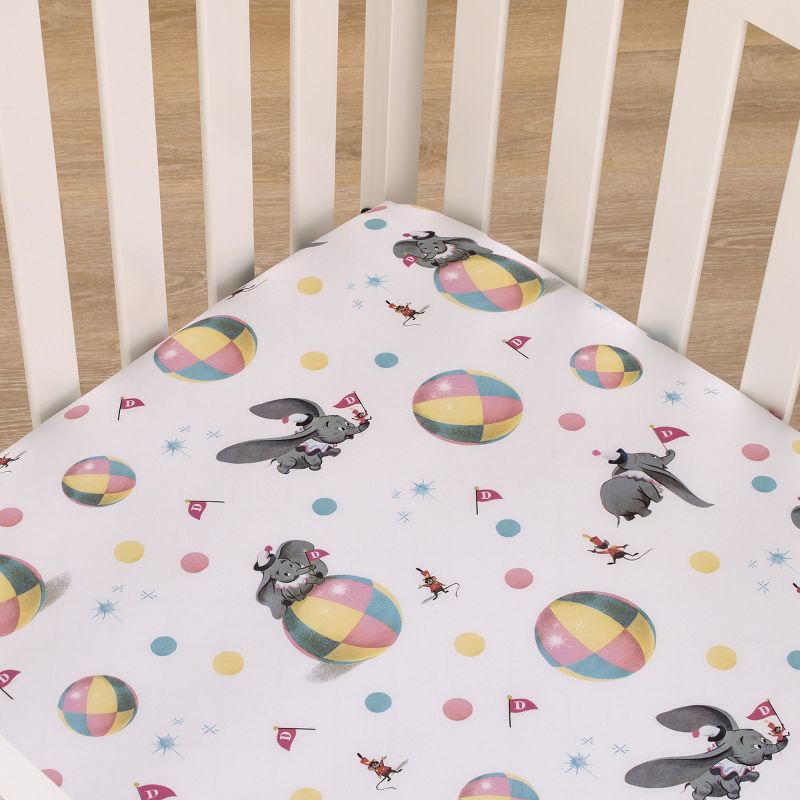 Disney Vintage Dumbo - Gray, White and Multi-Colored Circus Flags, Balls and Timothy Mouse Nursery Fitted Crib Sheet, 3 of 6