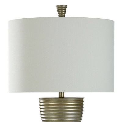 Imperial Silver Ribbed Hour Glass Table Lamp with Linen Shade
