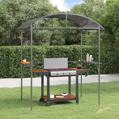 vidaXL BBQ Gazebo with Side Shelves Anthracite 86.6"x45.3"x90.6" Steel