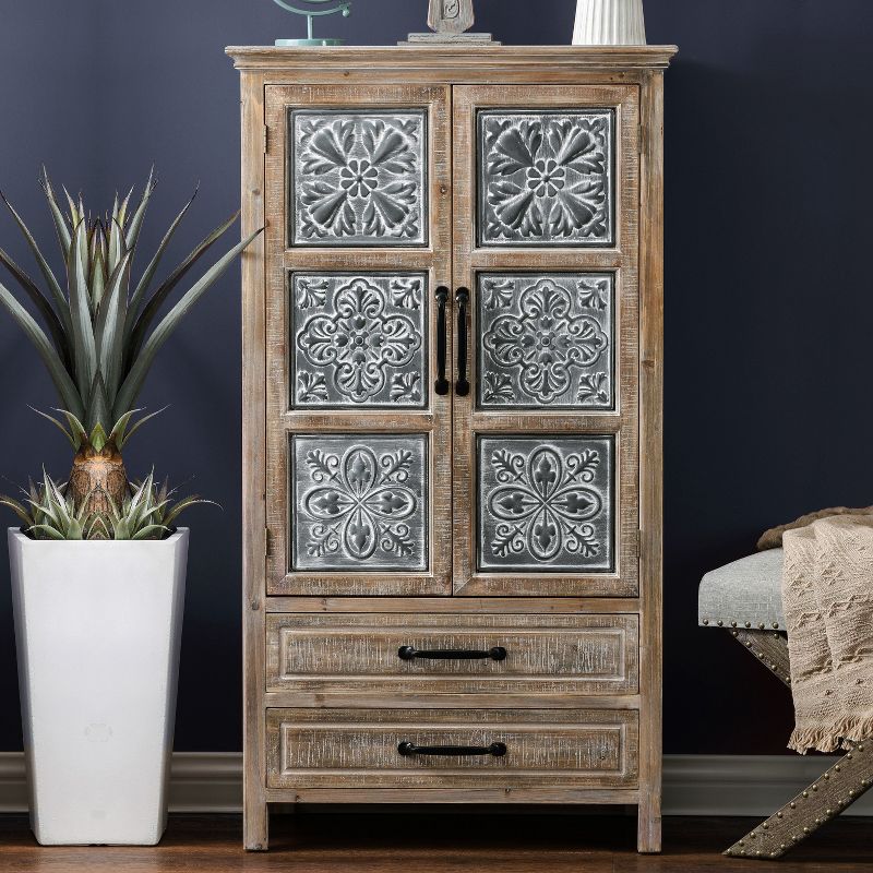 LuxenHome Farmhouse Wood and Metal 2-Drawer 2-Door Storage Cabinet Gray, 2 of 12