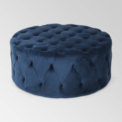 Christopher Knight Home Orla Modern Glam Round Ottoman Blue: Velvet ...