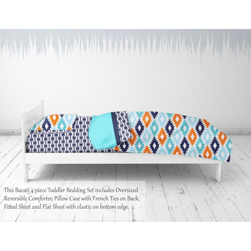 Bacati - Aztec Print Liam Aqua Orange Navy 4 pc Toddler Bedding Set, 4 of 9