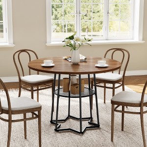 Wood Dining Table with Storage Shelf, Round Dining Room Table, Farmhouse Kitchen Tables with Metal Base, for Living Room, (Only Table) - 1 of 4