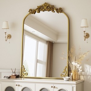 BEAUTYPEAK Vanity Wall Mirror Decorative Vintage Arch Bathroom Mirror with Designed Bottom - 1 of 4
