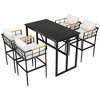 5-Piece Outdoor Iron Counter Height Dining Set with Table and 5 Acacia Wood Armrest Chair - 2 of 4