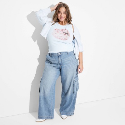 Women's Mid-Rise Wide Leg Cargo Baggy Jeans - Wild Fable™