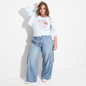 Women's Mid-Rise Wide Leg Cargo Baggy Jeans - Wild Fable™ - 1 of 3
