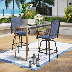 Captiva Designs 3pc Outdoor Dining Rectangle Metal Black Bar Table with U-shaped Legs & Sling Swivel Bar Stools - 1 of 4