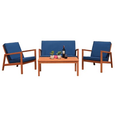  Larence 4pc Living Set - Natural/Navy - Safavieh 